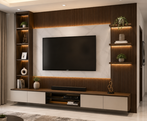 The Grand Imperial Walnut Symphony Luxury Entertainment Wall Console