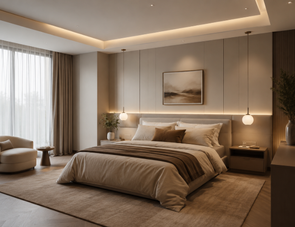 Modern Luxe Master Suite with Cozy Ambient Lighting Design