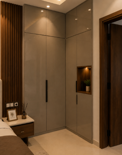 Modern Minimalist Master Bedroom with Designer Headboard Wall and Soft Neutral Palette gallery