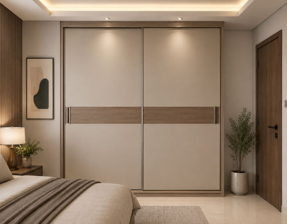 The Imperial Walnut Harmony Contemporary Sliding Wardrobe Suite with Warm Minimalist Luxury