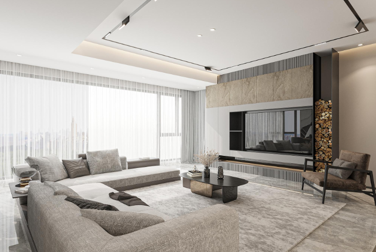 Modern Living Room Design with Wall Panelling and Balanced Natural Light