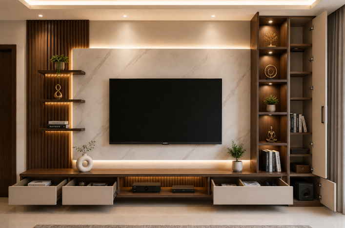 The Royal Aura Luxe Contemporary Entertainment Wall Unit Collection gallery