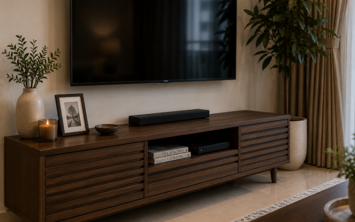 The Warm Walnut Serenity Living Lounge with Modern Minimalist Dining Elegance gallery